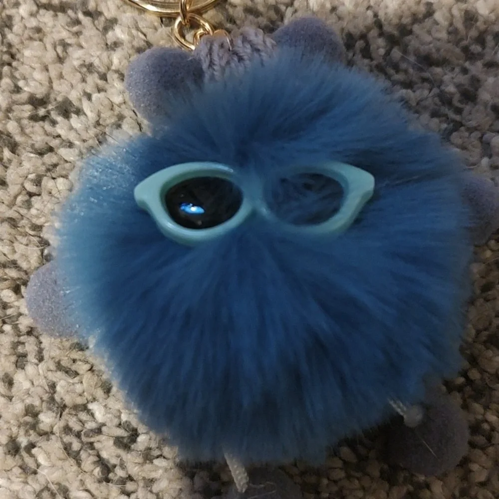 Cute Fluffy Keychain with Gold Accents